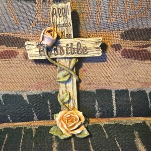 Rustic Cross Wall Decor with Roses